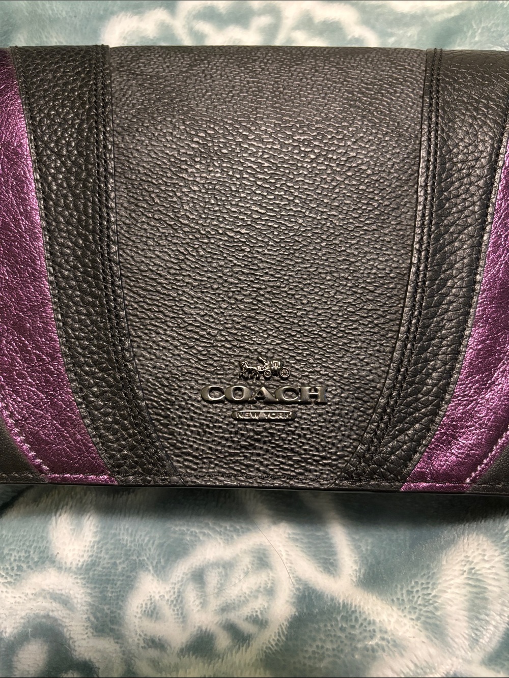 Coach Black Leather Clutch with Metallic Purple Panels - Picture 2 of 11